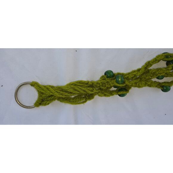 Vintage Yarn Macrame Green Beads Pot Plant Holder Hanger 38" for 10" to 12" Pots - Picture 4 of 8
